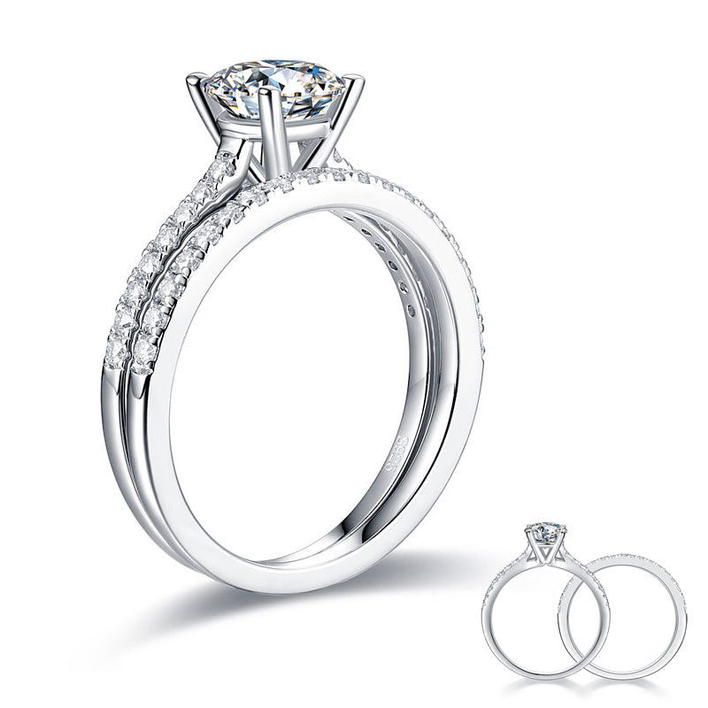 1 Carat Moissanite Diamond Ring Set (1 pcs / 2 pcs) 925 Sterling Silver MFR8361-0