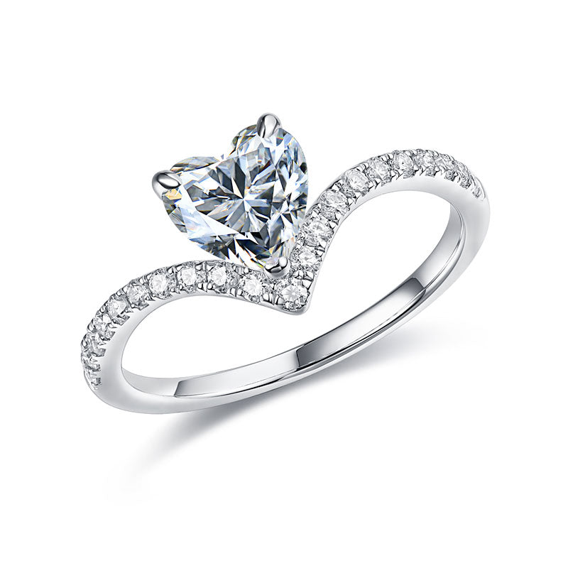 Heart 1 Carat Moissanite Diamond Ring Engagement 925 Sterling Silver MFR8369-0