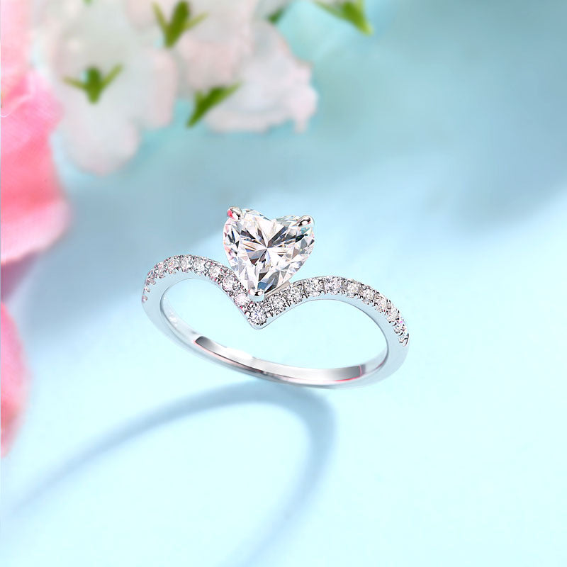 Heart 1 Carat Moissanite Diamond Ring Engagement 925 Sterling Silver MFR8369-2