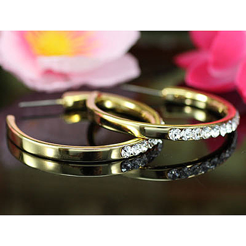 1.5" Gold Hoop Earrings use Clear Austrian Crystal XE006-3