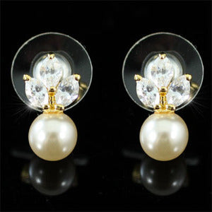Ivory Colour Faux Pearl Gold Plated Earrings use Swarovski Crystal XE153-0
