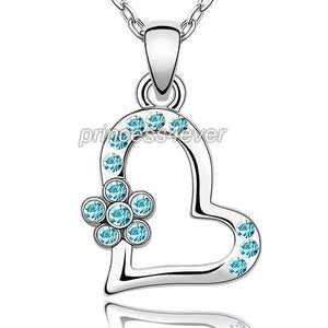 Heart Aqua Blue  Flower Necklace use Swarovski Crystal XN344-0