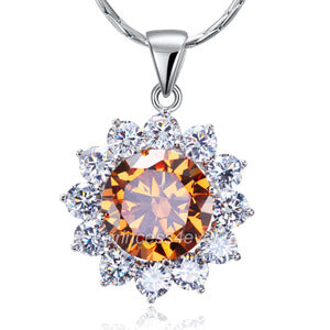Spakling 8 Carat Flower Champagne Created Sapphire Pendant & Necklace XN448-0